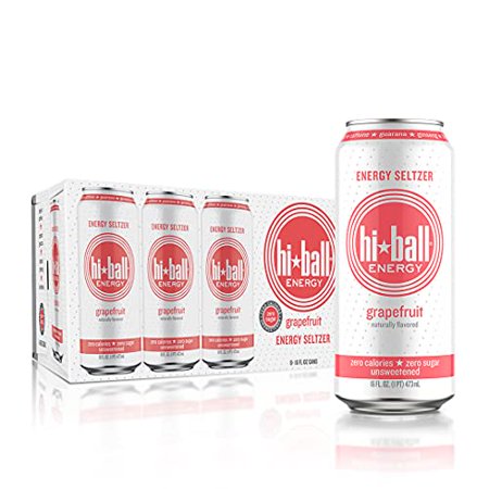 Hiball Energy Seltzer Water  Caffeinated Sparkling Water Made with Organic Caffeine  Zero Calorie  Sugar Free (16 Fl Oz Pack of 8)  Grapefruit