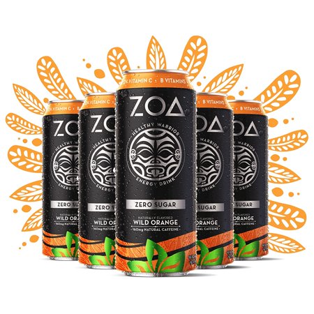 ZOA Zero Sugar Healthy  Positive Energy Drink  Wild Orange  16 Fl. Oz. (12 Pack) - Supports Immunity  Focus  Hydration  Body & Energy - 160mg Natural 