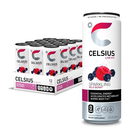 CELSIUS Essential Energy Drink 12 Fl Oz  Sparkling Wild Berry (Pack of 12)