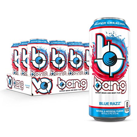 Bang Blue Razz Energy Drink  0 Calories  Sugar Free with Super Creatine  16 Fl Oz (Pack of 12)