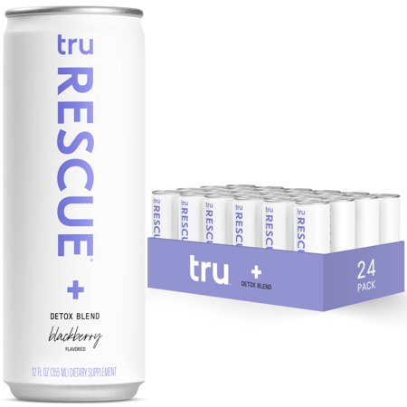 Tru Rescue Sparkling Water  Recovery Detox Drinks with Electrolytes for Liquid Hydration  Blackberry Flavored  12 Oz (Pack of 24)