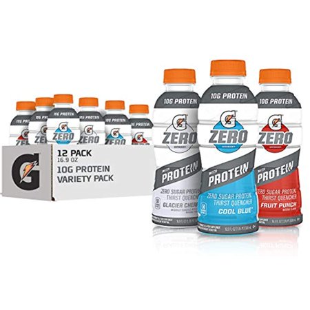 Gatorade Zero with Protein  10g Whey Protein Isolate  Zero Sugar  Electrolytes  3 Flavor Variety Pack  16.9 Fl Oz  12 Pack
