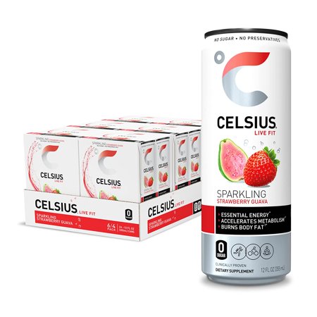 CELSIUS Essential Energy Drink 12 Fl Oz  Sparkling Strawberry Guava (Pack of 24)