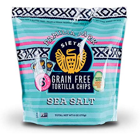 Siete Tortilla Chips | Grain Free | Gluten Free Chips | Paleo & Vegan Snacks | Non Gmo | Sea Salt  1 Ounce Bags (3 Familia Pack  18 Bags)