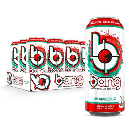 Bang Miami Cola Energy Drink  0 Calories  Sugar Free with Super Creatine  16 Fl Oz (Pack of 12)