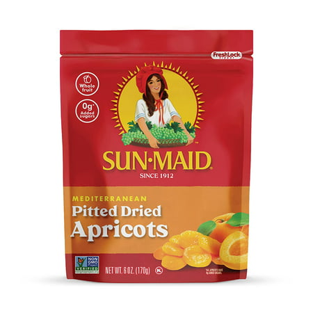 Sun Maid Mediterranean Pitted Dried Apricots Pouches  6 Oz.(Pack of 12)