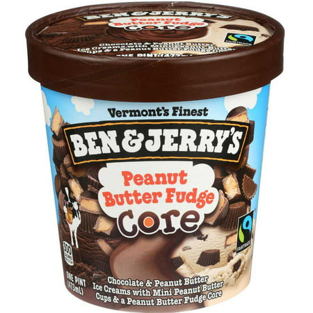 Ben and Jerrys Peanut Butter Fudge Core Ice Cream  1 Pint -- 8 per Case.