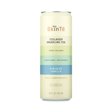 SkinTe Hibiscus Vanilla Collagen Sparkling Tea  12 Fl Oz [Pack of 12]