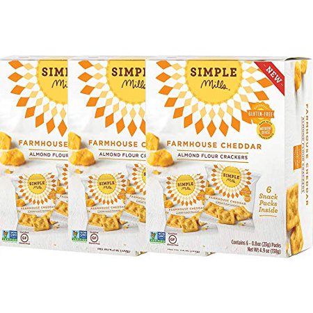 Simple Mills Almond Flour Crackers  Farmhouse Cheddar Snack Packs  Gluten Free  Flax Seed  Sunflower Seeds  Corn Free  Good for Snacks  3 Count (6 Bag