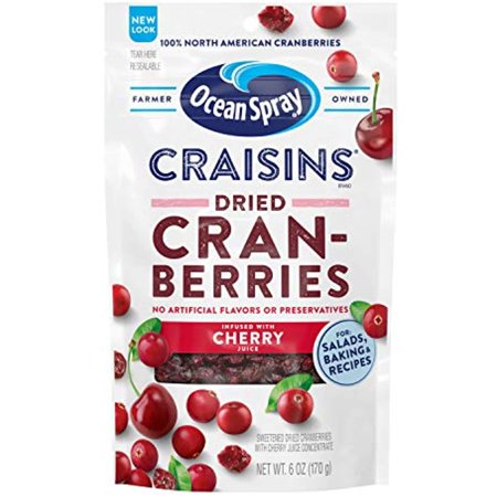 Ocean Spray Craisins  Sweetened Dried Cranberries  Cherry Flavored  6-Ounce Pouch (Pack of 12)