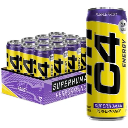 C4 Original Sugar Free Energy Drink | Purple Frost | Pre Workout Performance Drink with No Artificial Colors or Dyes 12 Fl Oz (Pack of 12)