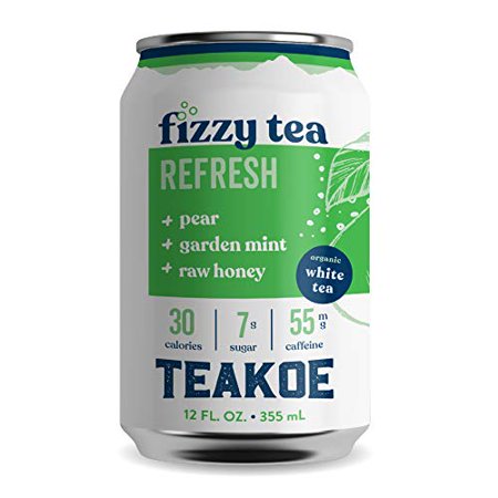 TEAKOE Fizzy Tea | 100% Organic White Tea W/ Raw Honey | Truly Brewed Iced Tea  Real Pear Juice  Garden Mint | Naturally Sweet  Tea Energy | 30 Calori