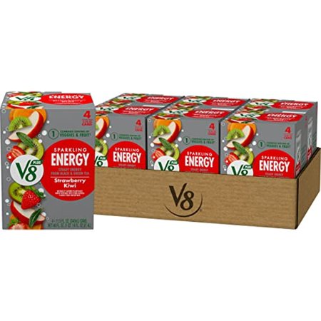 V8 +Sparkling Energy Strawberry Kiwi Energy Drink  Made with Real Vegetable and Fruit Juices  11.5 Fl Oz Can (6 Packs of 4)