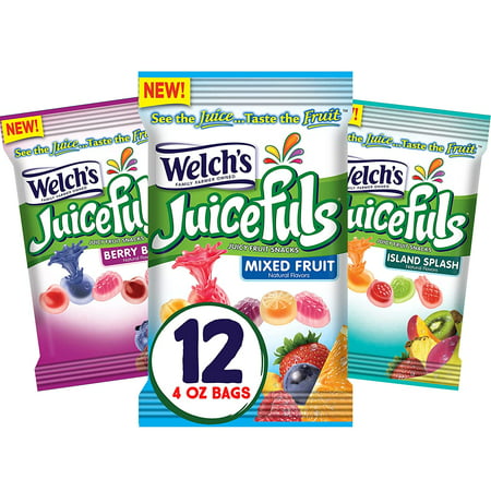 Welch S Juicefuls Juicy Fruit Snacks  Mixed Fruit  Berry Blast & Island Splash Fruit Gushers Variety Pack  Gluten Free  4 Oz Sharing Size Bags (Pack o