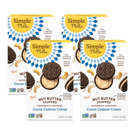 Simple Mills Cocoa Cashew Crème Sandwich Cookies - Gluten Free  Vegan  Healthy Snacks  6.7 Ounce (Pack of 4)