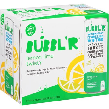 Hunng Bubbl R Lemon Lime Twister - 12oz Can (6PK-4) Antioxidant Sparkling Water with a Boost of Caffeine