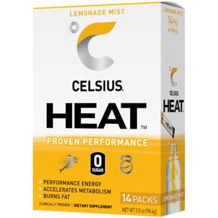 Celsius Heat on-the-Go Performance Energy Powder Stick Packets  Lemonade Mist (Pack of 14)