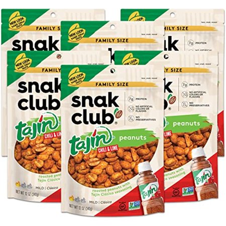Snak Club Tajin Clasico Peanuts  Chili & Lime Nuts  Mild in Heat Bold in Flavor  12-Oz Large Family Size  Resealable Bag (Pack of 6)