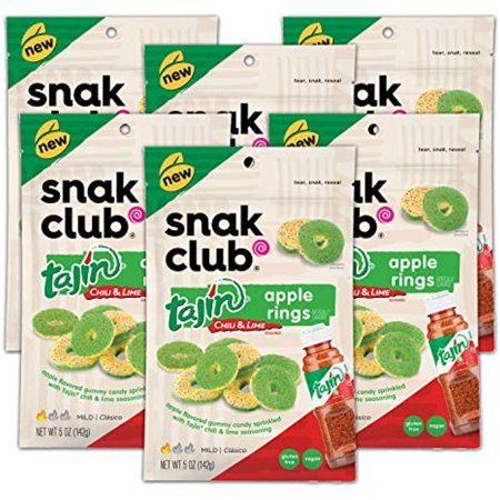 Snak Club Tajin Apple Rings  Sweet & Tasty Gummy Snacks  5Oz Resealable Bag  6 Count