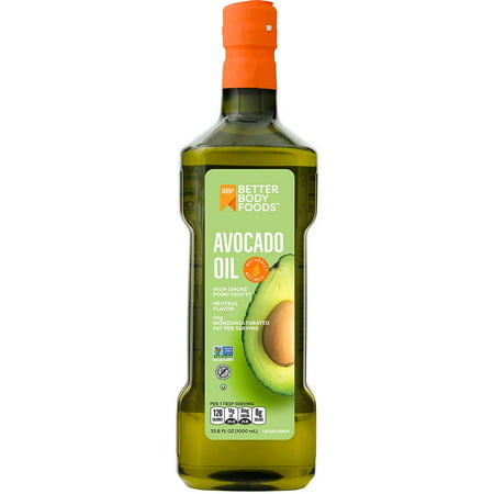 BetterBody Foods Refined Non-GMO Cooking Oil  Kosher  Keto and Paleo Diet Friendly  for High-Heat Cooking  100% Pure Avocado Oil  1 Liter  33.8 Fl Oz