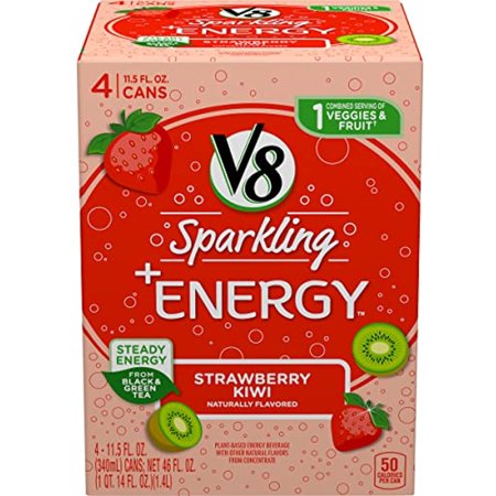 V8 Sparkling +Energy  Healthy Energy Drink  Natural Energy from Tea  Strawberry Kiwi  11.5 Ounce Can  4 Count