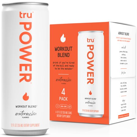 Tru Power Sparkling Water  Keto Pre Workout Energy Drinks with BCAA and Beta Alanine  Watermelon Flavored  12 Oz (Pack of 4)