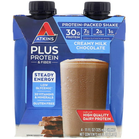 Atkins  Plus Protein & Fiber  Creamy Milk Chocolate  4 Shakes  11 Fl Oz Pack of 3
