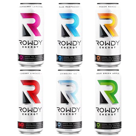 Rowdy Energy Drink  6 Flavor Variety Pack with Natural Caffeine  Electrolytes for Hydration  No Artificial Sweeteners. 16 FL Oz Cans (Pack of 12)