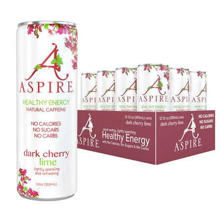 Aspire Healthy Energy  Dark Cherry Lime  Sugar Free Energy Drink  12 Oz Cans  80 Mg of Natural Caffeine  Zero Sugar  Sparkling Caffeinated Drink  Natu