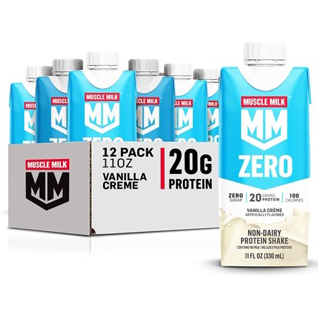 Muscle Milk Zero Protein Shake  Vanilla Crème  11 Fl Oz Carton  12 Pack  20g Protein  Zero Sugar  100 Calories  Calcium  Vitamins a  C & D  4g Fiber 