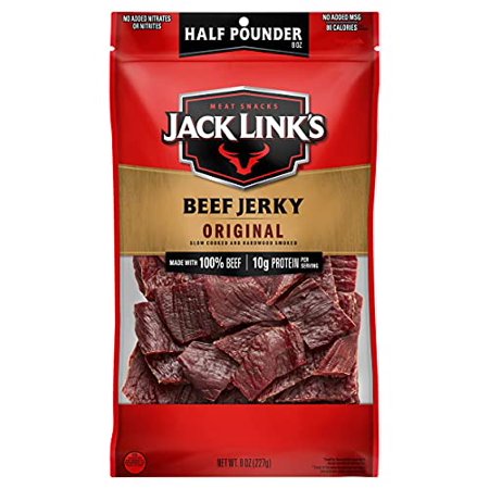 Jack Link S Beef Jerky  Original  ½ Pounder Bag - Flavorful Meat Snack  10g of Protein and 80 Calories  Made with Premium Beef - 96% Fat Free  No Add