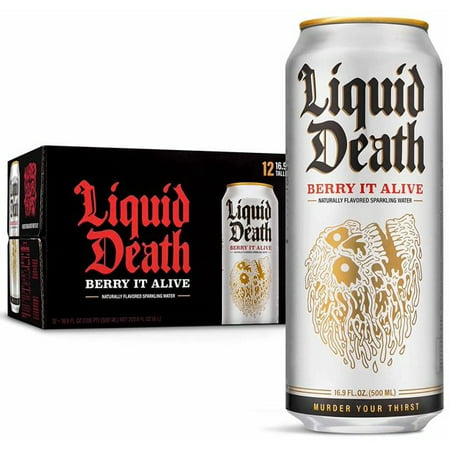 Liquid Death Sparkling Water  Berry It Alive  16.9 Oz. Tallboys  Quantity of 12 Cans