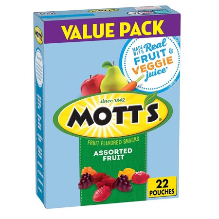 Mott S Fruit Flavored Snacks  Assorted Fruit  Pouches  0.8 Oz  22 Pouches Each (Pack of 6) Candy Treats Party Favors & Stocking Stuffer on Birthdays  