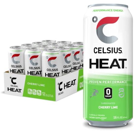 Celsius Heat Performance Energy Drink  Cherry Lime  16 Fl Oz (Pack of 12)