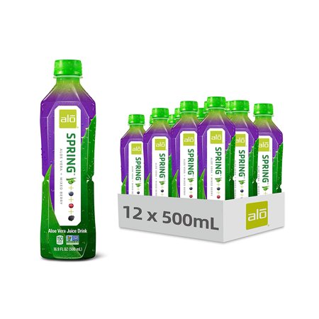 ALO Aloe Vera Juice Drink | SPRING - Aloe Vera + Mixed Berry | 16.9 Fl Oz  Pack of 12 | Plant-Based Drink with Real Aloe Pulp