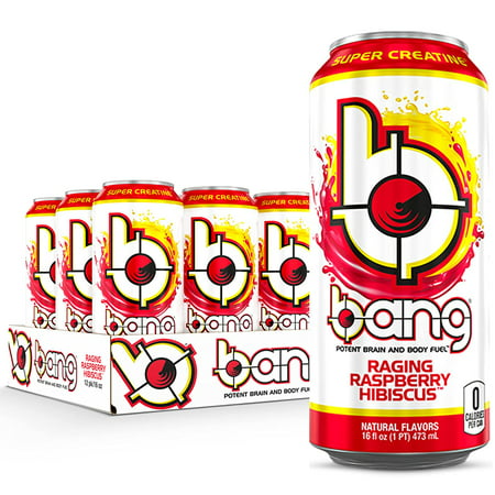 Bang Raging Raspberry Hibiscus Energy Drink  0 Calories  Sugar Free with Super Creatine  16 Fl Oz (Pack of 12)
