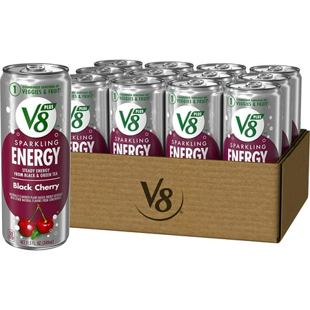V8 +SPARKLING ENERGY Black Cherry Energy Drink  Made with Real Vegetable and Fruit Juices  11.5 Ounce Can (Pack of 12)