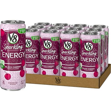 V8 Sparkling +Energy  Healthy Energy Drink  Natural Energy from Tea  11.5 Oz Can  Black Cherry  138 Fl Oz (Pack of 12)
