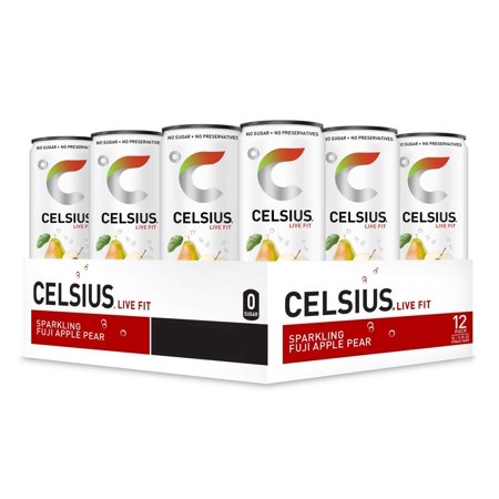 CELSIUS Essential Energy Drink 12 Fl Oz  Sparkling Fuji Apple Pear (Pack of 12)