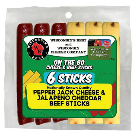 Wisconsin's Best 6 Oz 6 Sticks Pepper Jack Processed Cheese and Jalapeno Cheddar Beef Sticks