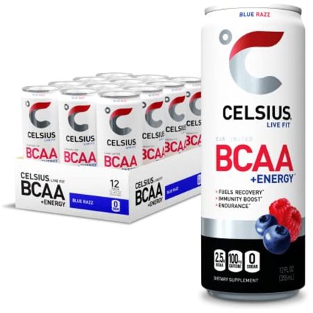 Celsius Bcaa +Energy Post-Workout Recovery & Hydration Drink 12 Fl Oz  Sparkling Blue Razz (Pack of 12)