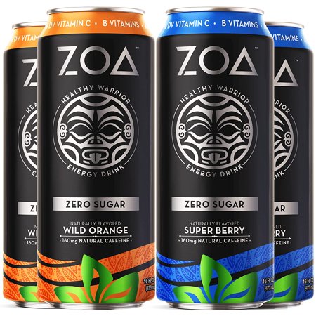 ZOA Zero Sugar Energy Drink  Wild Orange & Super Berry Bundle  16 Fl. Oz. (24 Pack) - Supports Immunity  Focus  Hydration  Body & Energy - 160mg Natur