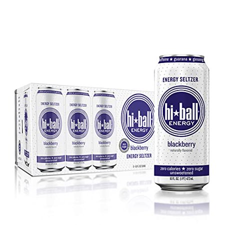 Hiball Energy Seltzer Water  Caffeinated Sparkling Water Made with Organic Caffeine  Zero Calorie  Sugar Free (16 Fl Oz Pack of 8)  Blackberry