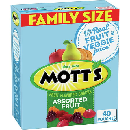 Mott S Fruit Snacks  Assorted Fruit  Gluten Free  0.8 Oz  40 Ct