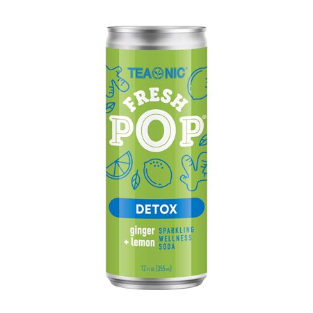 TEAONIC Fresh Pop Detox  Ginger & Lemon Sparkling Wellness Soda  Plant-Powered  Low Calorie  Zero Sweetener  Functional Healthy Soft Drink (12 Fl Oz  