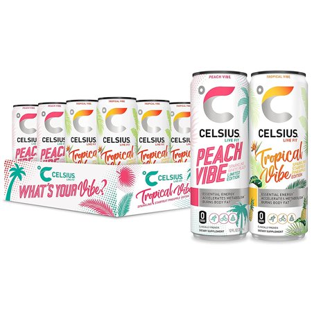 CELSIUS Sparkling Vibe Fitness Energy Drink Variety Pack  Zero Sugar  12oz. Slim Can (Pack of 12) 1 12 Fl Oz (Pack of 12)