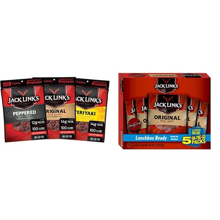 Jack Link’s Beef Jerky Variety Pack & Beef Jerky 5 Count Multipack  Original  5  0.625 Oz. Bags – Flavorful Meat Snack for Lunches  Ready to Eat 