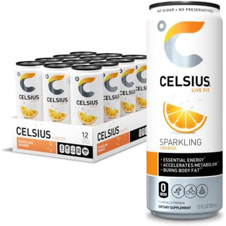 Celsius Essential Energy Drink 12 Fl Oz  Sparkling Orange (Pack of 12)