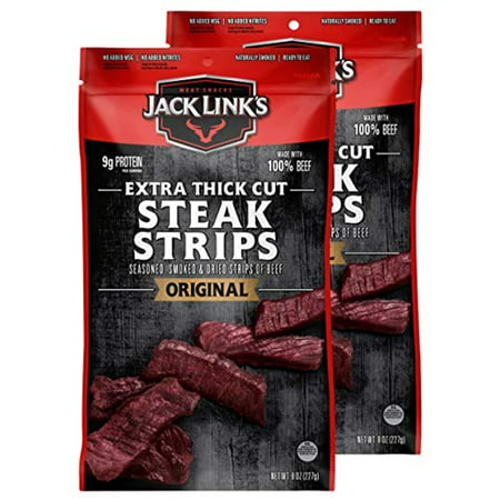 Jack Link’S Steak Strips  Beef Jerky  Original Flavor  Snack Bags  Extra Thick Cut Protein Snacks  Ready to Eat - 9G of Protein and 70 Calories per 
