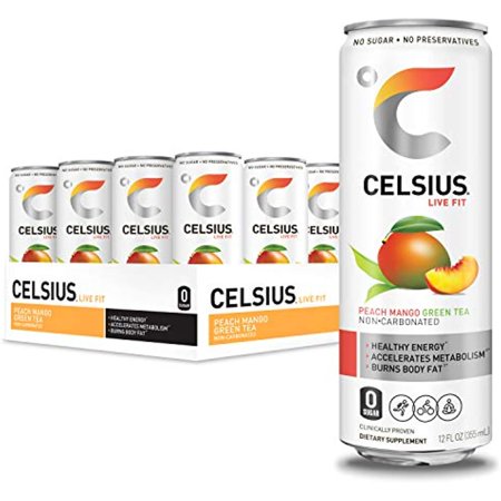 Celsius Sparkling Wild Berry Fitness Drink  Zero Sugar  12Oz. Slim Can  12 Pack (Mango Green)